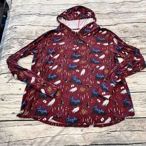 MeUndies Burgundy Harry Potter Print Hooded Long Sleeve Pajama Top